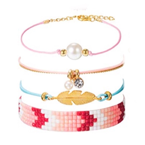 Pearl / Leaf / Beaded 4-PC Boho Bracelet Set - Picture 6 of 7
